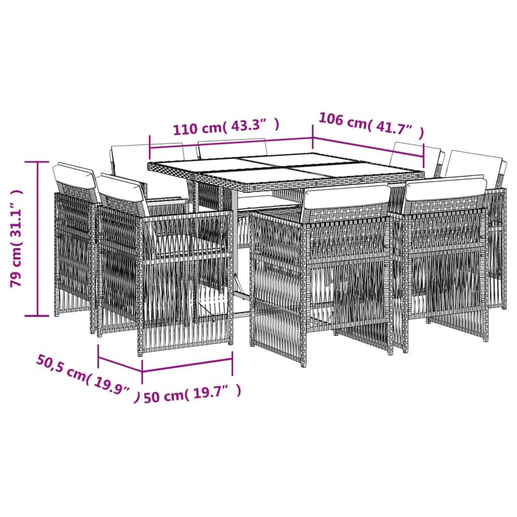 vidaXL 9-tlg. Garten-Essgruppe mit Kissen Beigemischung Poly Rattan