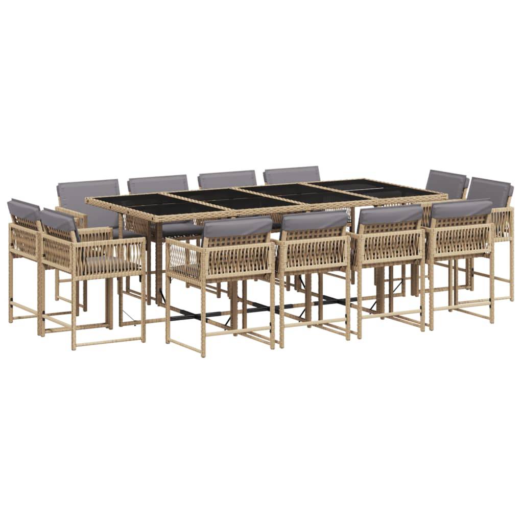 vidaXL 13-tlg. Garten-Essgruppe mit Kissen Beigemischung Poly Rattan