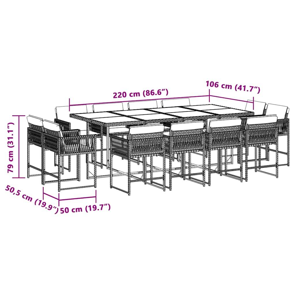 vidaXL 13-tlg. Garten-Essgruppe mit Kissen Beigemischung Poly Rattan