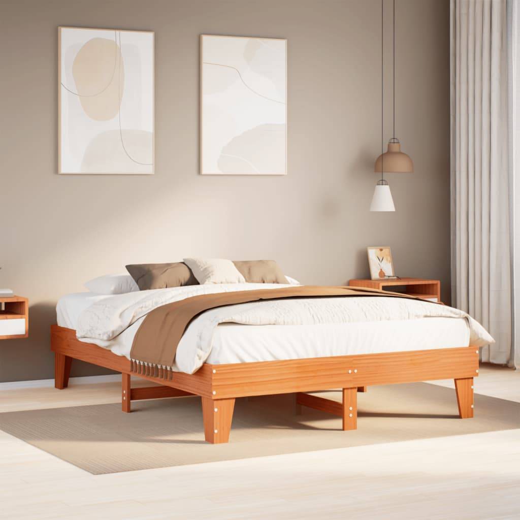 vidaXL Massivholzbett ohne Matratze Wachsbraun 150x200 cm Kiefernholz