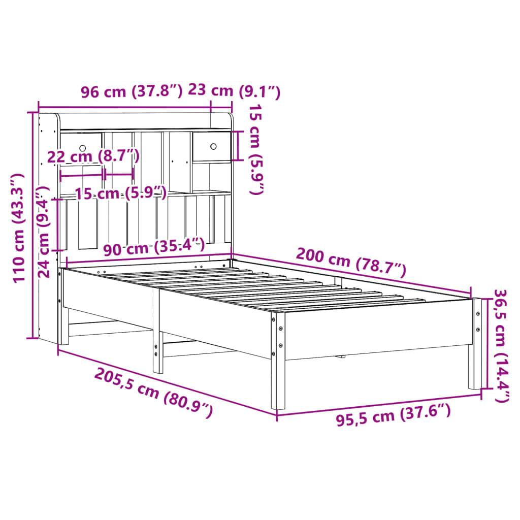 vidaXL Massivholzbett mit Regal ohne Matratze 90x200 cm Kiefer