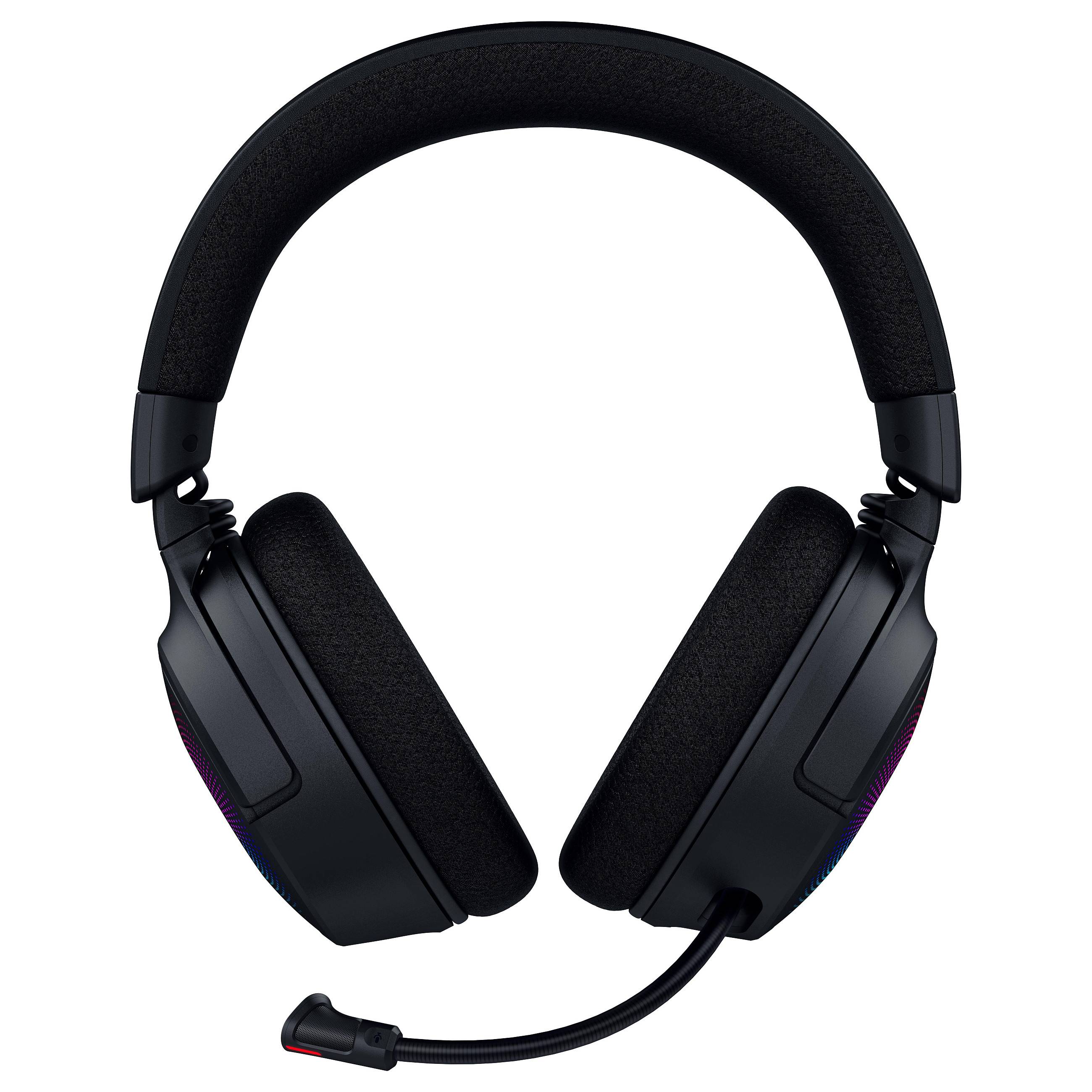 Ein schwarzes Gaming-Headset mit angebautem Mikrofon und gepolsterten Ohrmuscheln, entwickelt für immersive Audioerlebnisse.