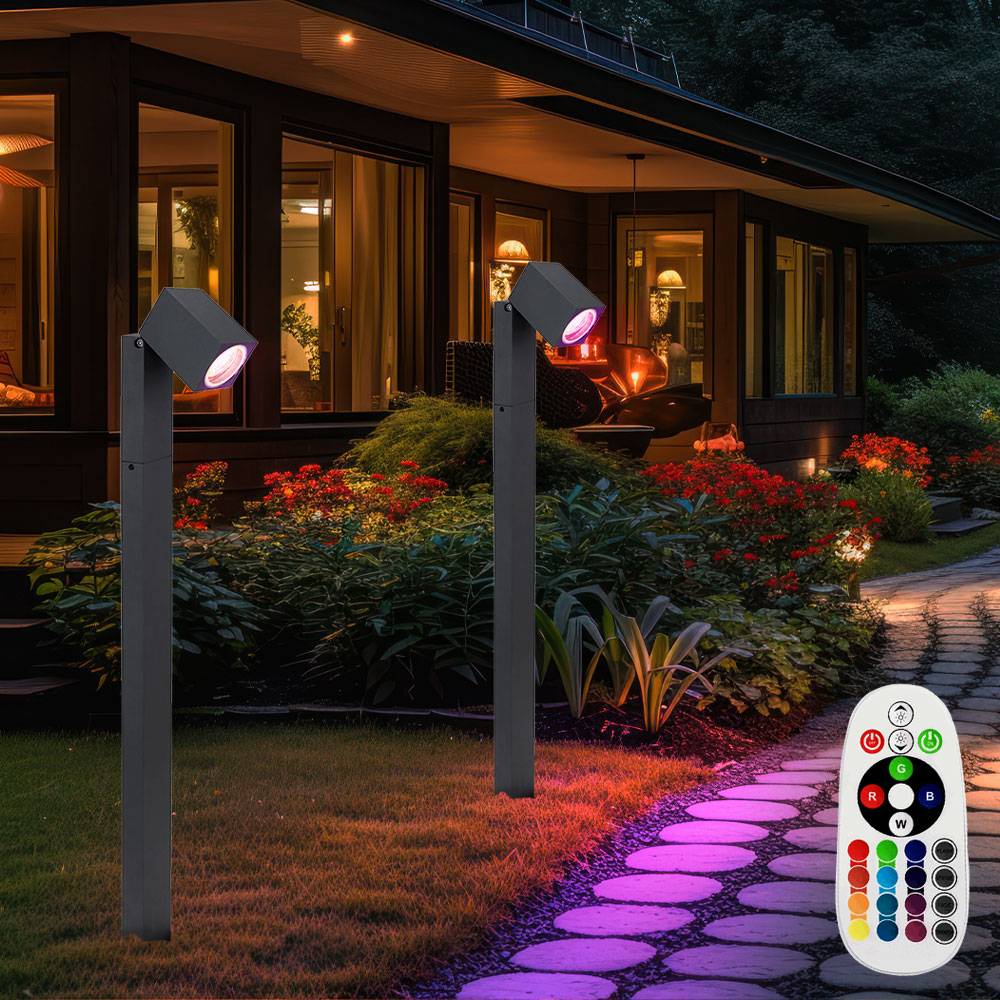 Wegeleuchten Außen anthrazit Garten Stehlampe Aussen Außenleuchte Terrasse stehend, schwenkbar, Fernbedienung dimmbar, 1x RGB LED 3,5W, LxBxH 11,5x7