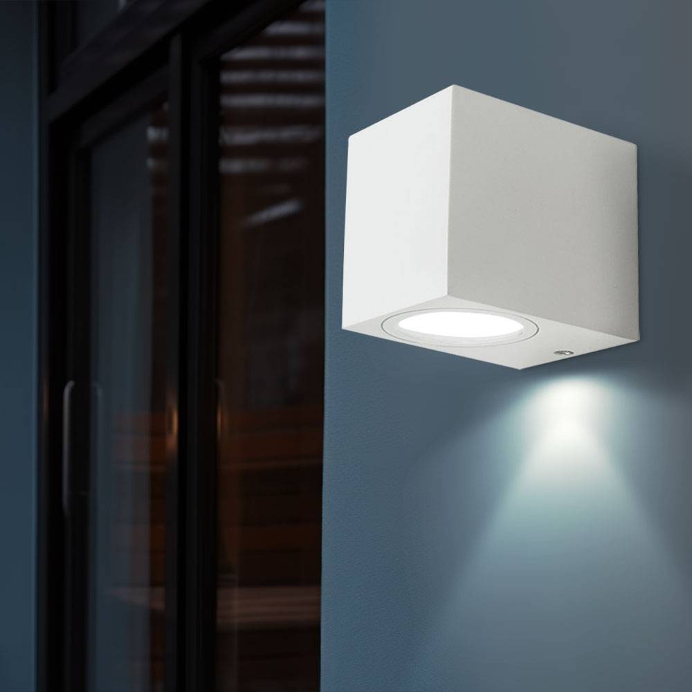 Wandleuchte Fernbedienung dimmbar Außenleuchte Down Strahler Fassadenleuchte Alu Glas weiß, 1x RGB LED 3,5W 290Lm warmweiß, BxHxT 6,8x8x9,2 cm