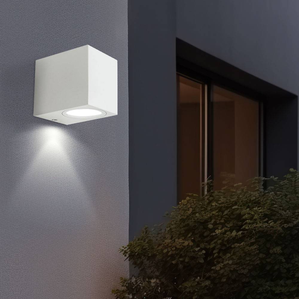 Wandleuchte Außen Außenleuchte Down Strahler Fassadenleuchte Alu Glas weiß, 1x LED 4,5W 400Lm warmweiß, BxHxT 6,8x8x9,2 cm