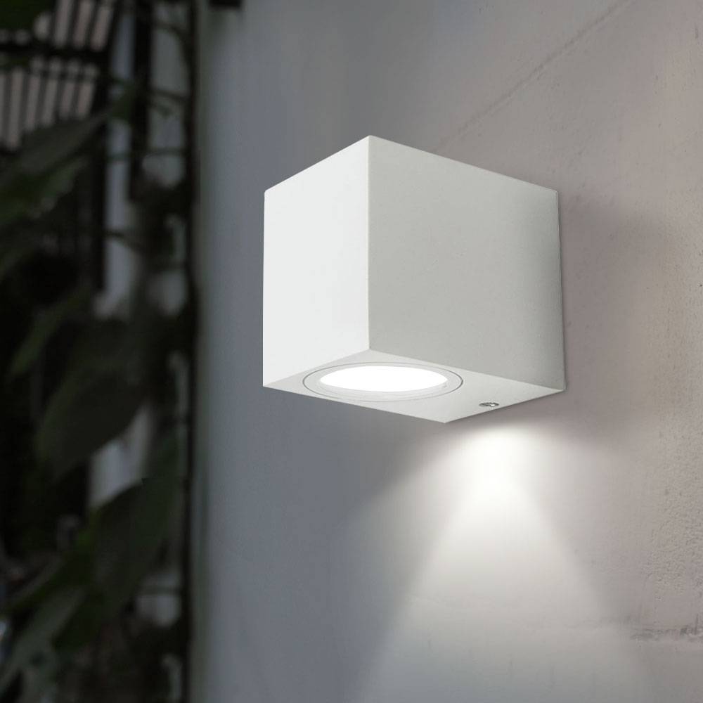 Wandleuchte Außen Außenleuchte Down Strahler Fassadenleuchte Alu Glas weiß, 1x LED 4,5W 400Lm warmweiß, BxHxT 6,8x8x9,2 cm