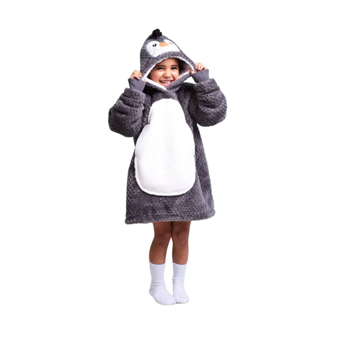 Noxxiez Kuschelige Hoodie-Decke für Kinder – Perfekt für 3 bis 6 Jahre Pinguin