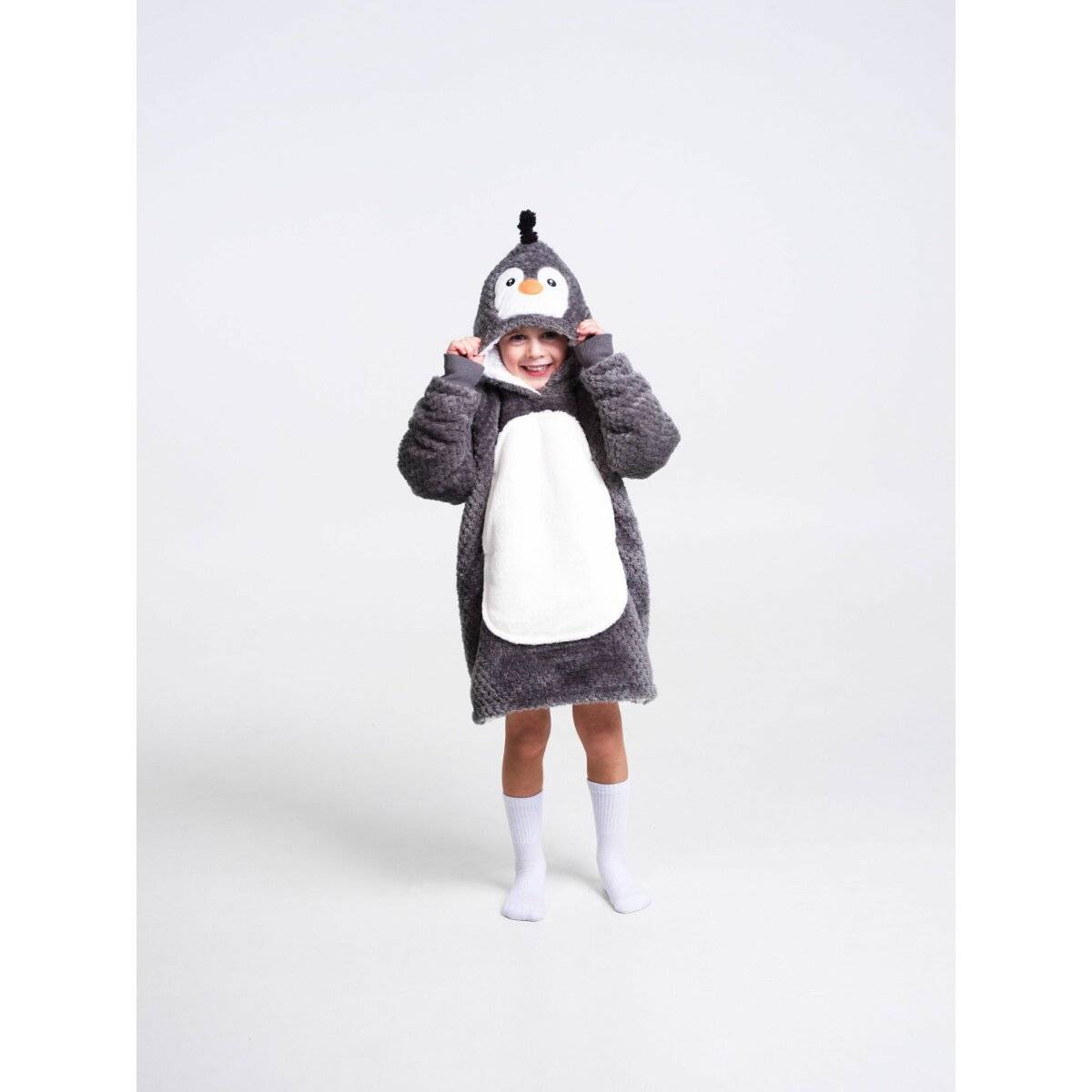 Noxxiez Kuschelige Hoodie-Decke für Kinder – Perfekt für 3 bis 6 Jahre Pinguin