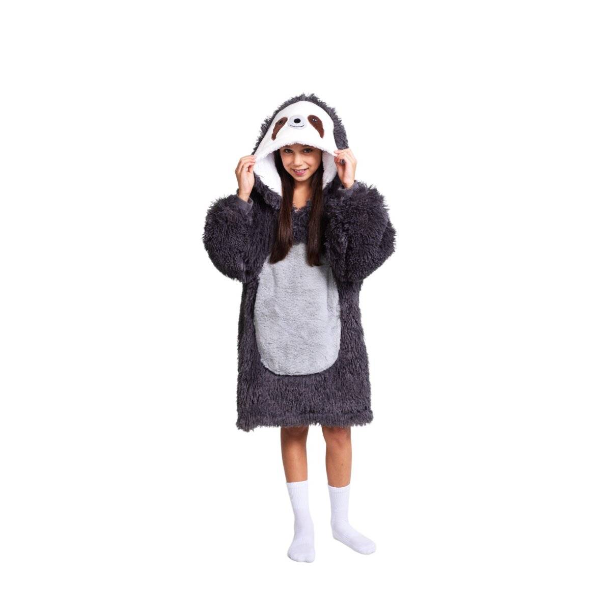 Noxxiez Kuschelige Hoodie-Decke für Kinder – Perfekt für 7 bis 14 Jahre Faultier