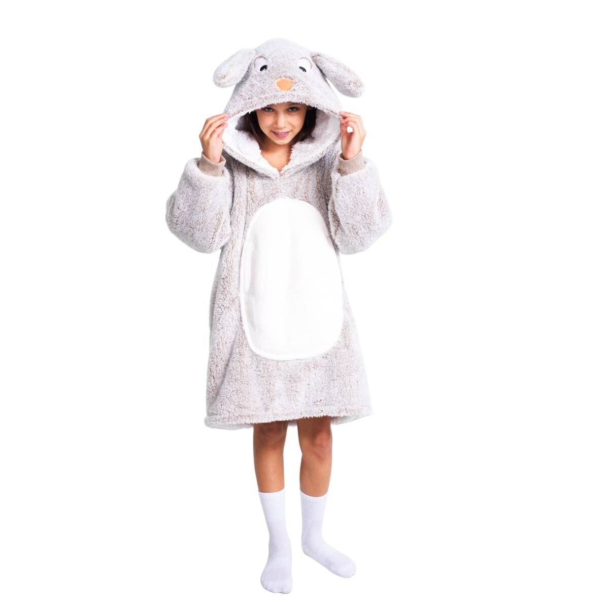Noxxiez Kuschelige Hoodie-Decke für Kinder – Perfekt für 7 bis 14 Jahre Hase
