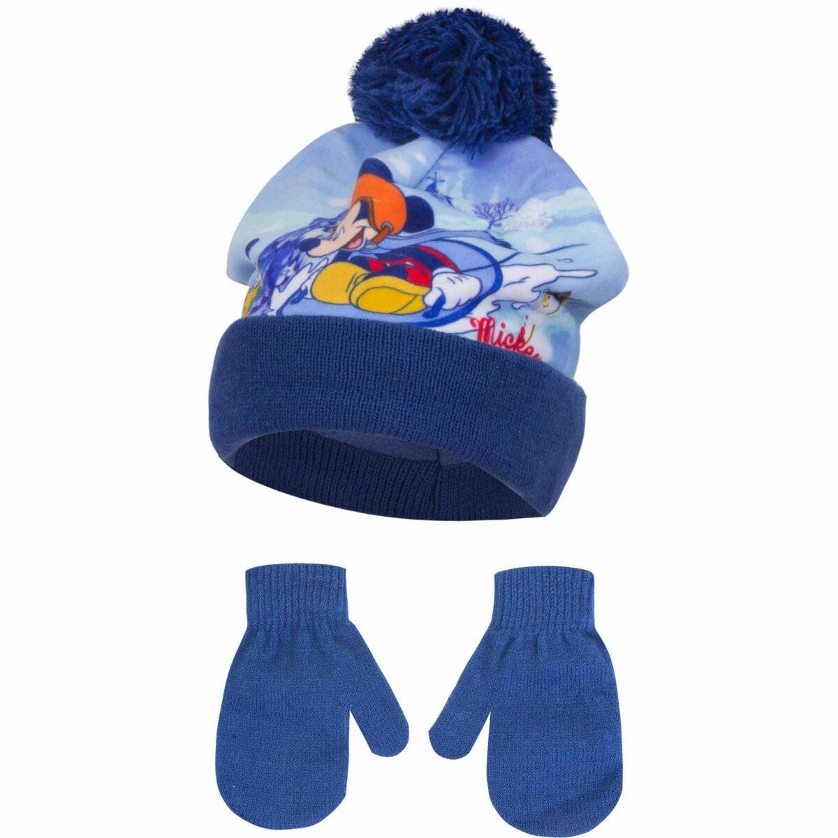 Mickey Maus Baby Set – Mütze und Handschuhe für kuscheligen Schutz Blau 48 cm