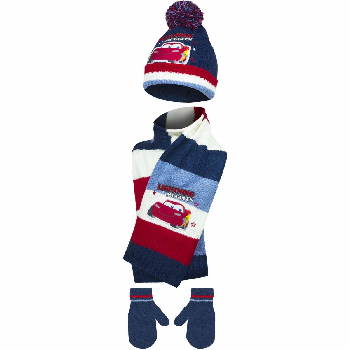 Disney Cars Baby Set – Mütze, Schal und Handschuhe für warme Wintertage Dunkelblau 48 cm