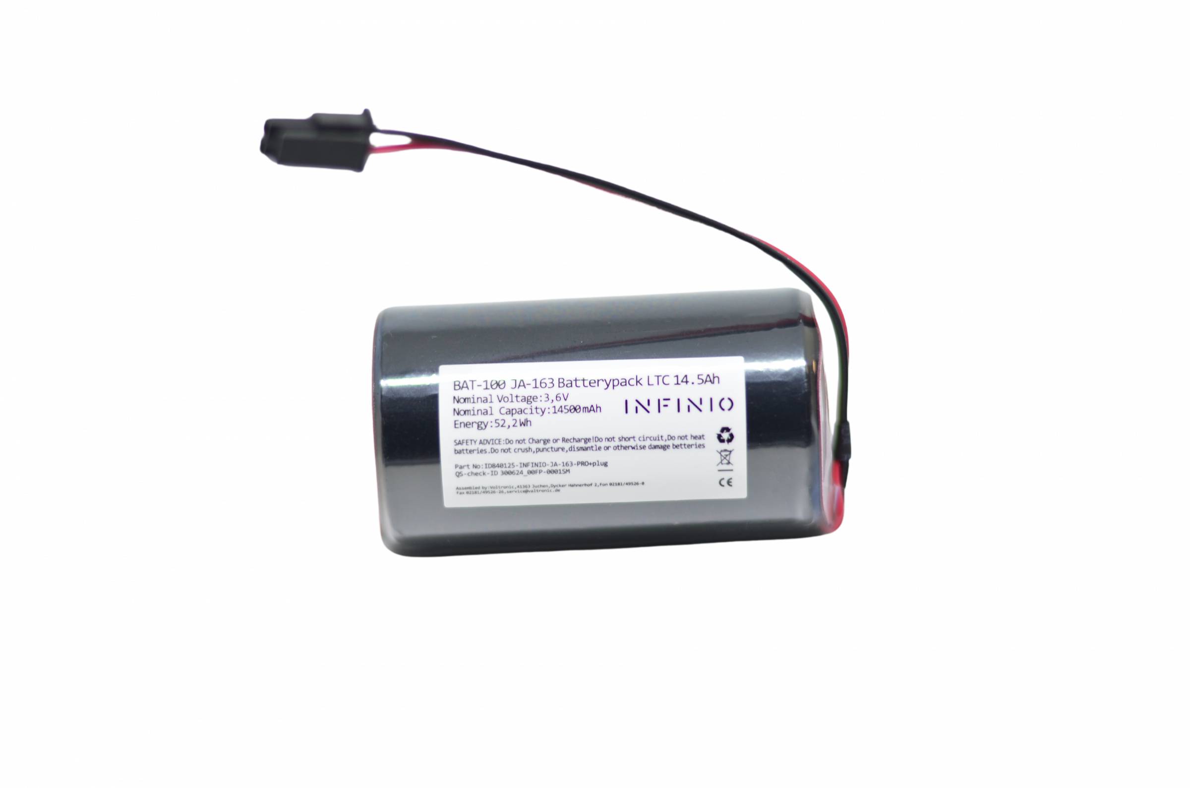 Infinio Ersatzbatterie kompatibel zu Jablotron BAT-​100A Batterie für JA-​163 mit Stecker