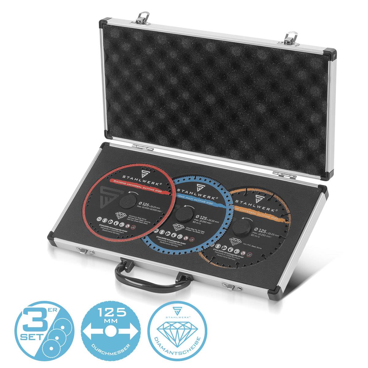 STAHLWERK Diamant Trennscheiben 3er Set Universal Sägeblatt 125 x 22,23 mm