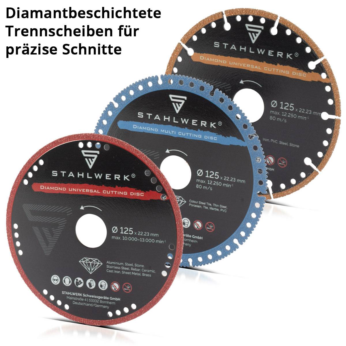 STAHLWERK Diamant Trennscheiben 3er Set Universal Sägeblatt 125 x 22,23 mm