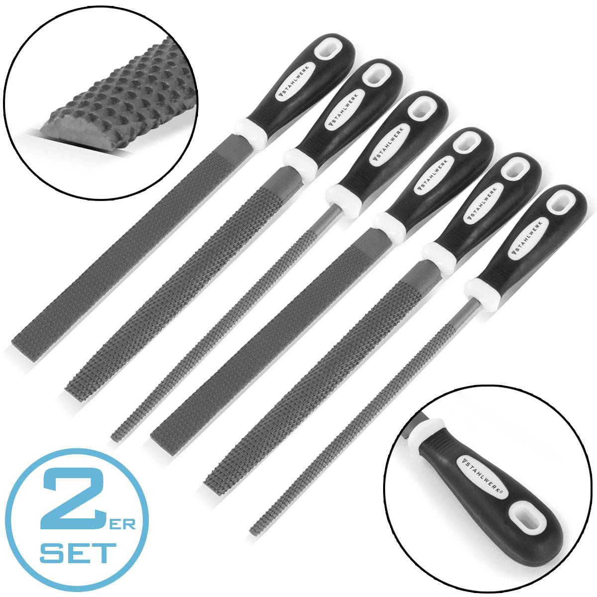 STAHLWERK Raspelfeilen 6er Set 200 mm Rundfeilen, Halbrundfeilen und Flachfeilen