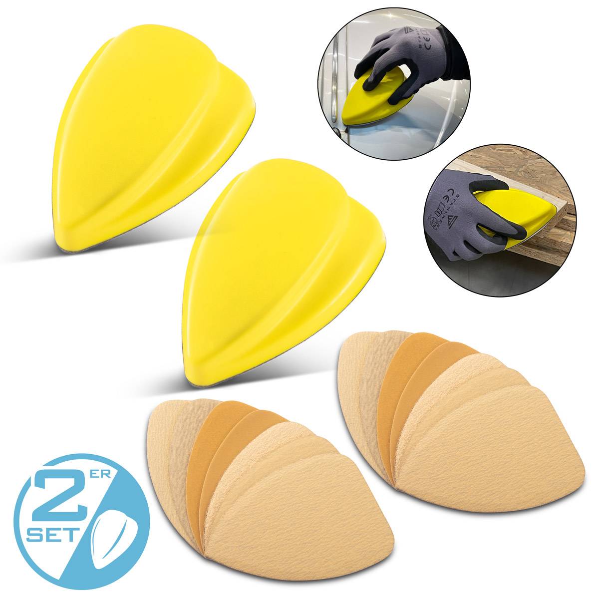 STAHLWERK Handschleifblock aus PU-Schaumstoff mit Klett-Schleifmittel 2er Set