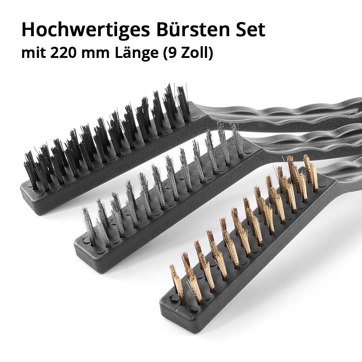 STAHLWERK Drahtbürsten Set 220 mm (9 Zoll) 6-teiliger Bürstensatz