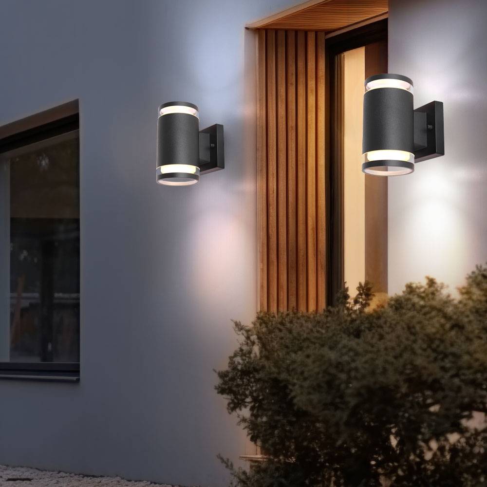Außenwandleuchte anthrazit Fassadenleuchte Gartenlampe Aluminium Wandlampe Außen, auf-und abwärts leuchtend, 2x GX53, BxH 10x16,5 cm