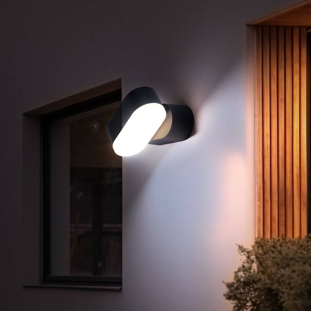 Wandleuchte Aussen Fassadenleuchte Außen LED Wandlampe Garten schwarz verstellbar, Aluminium Kunststoff, 6W 660lm warmweiß, BxH 11x9,6 cm