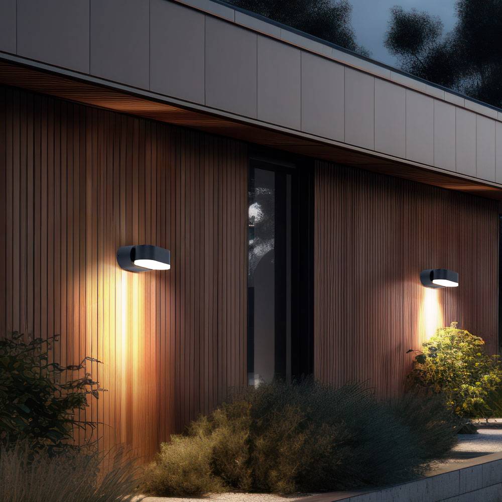 Wandleuchte Aussen Fassadenleuchte Außen LED Wandlampe Garten schwarz verstellbar, Aluminium Kunststoff, 6W 660lm warmweiß, BxH 11x9,6 cm, 4er Set