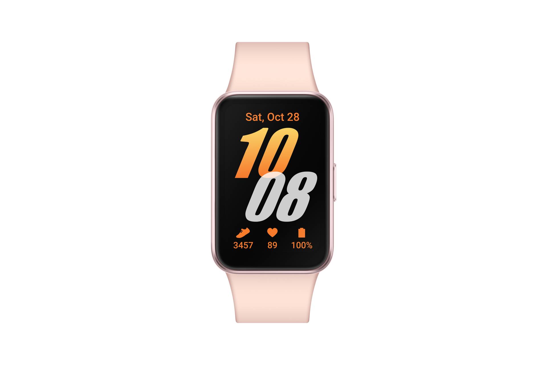 Apple Watch mit einem rosa Band, auf dem 