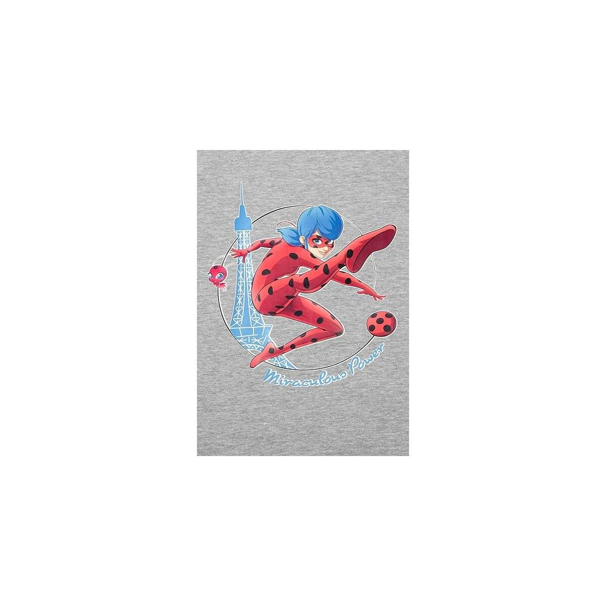 United Labels Miraculous Schlafanzug für Mädchen - Ladybug Kinder Pyjama Set Kurzarm Oberteil mit Hose Grau/Rot 110/116