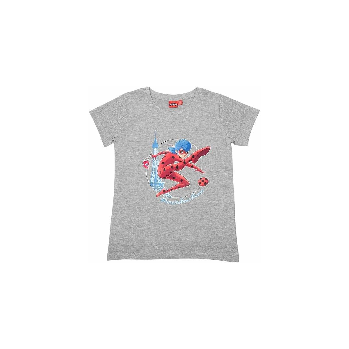 United Labels Miraculous Schlafanzug für Mädchen - Ladybug Kinder Pyjama Set Kurzarm Oberteil mit Hose Grau/Rot 110/116