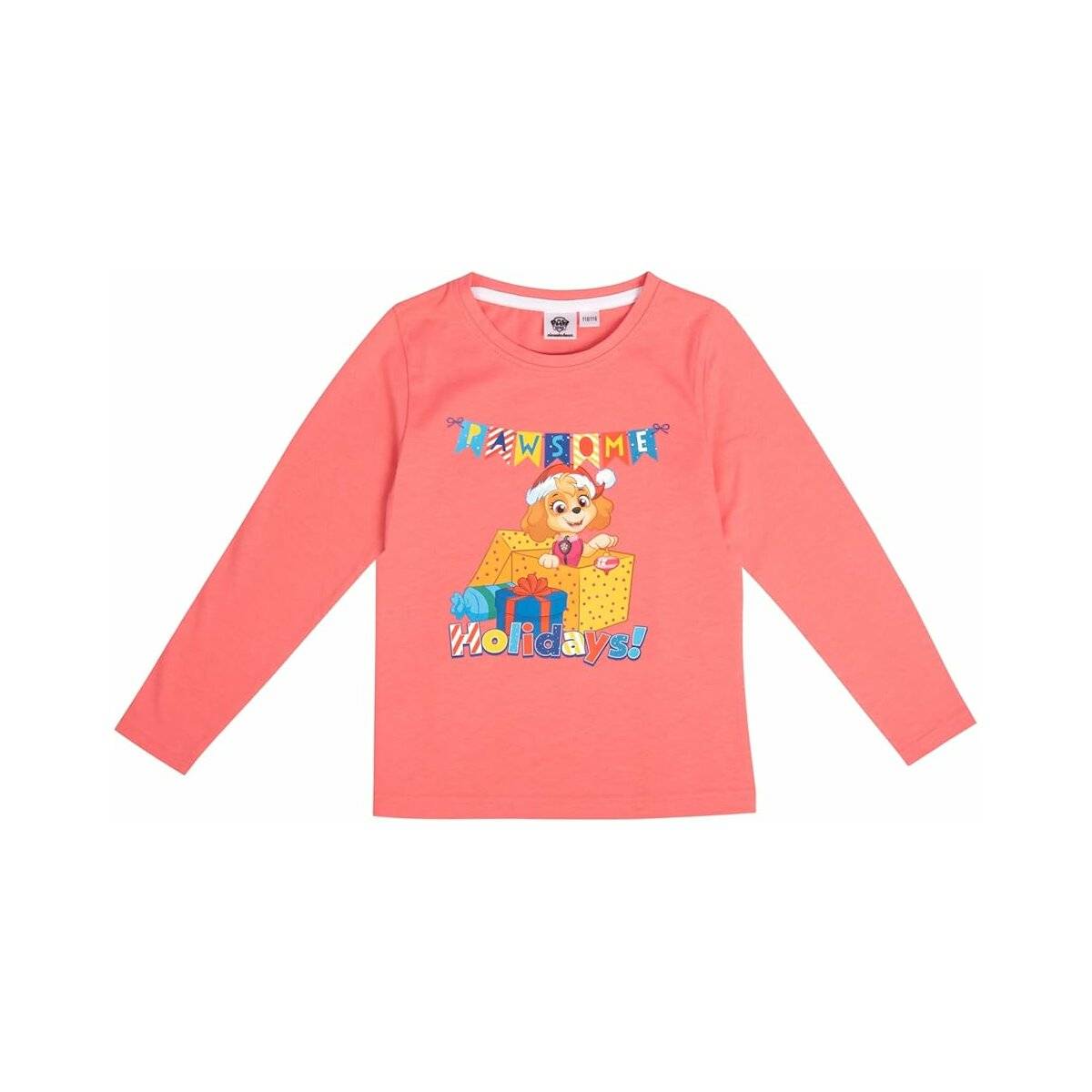 Paw Patrol Schlafanzug für Mädchen - Christmas Kinder Winter Pyjama Set Weihnachten Langarm mit Hose Coral/Weiß 98/104