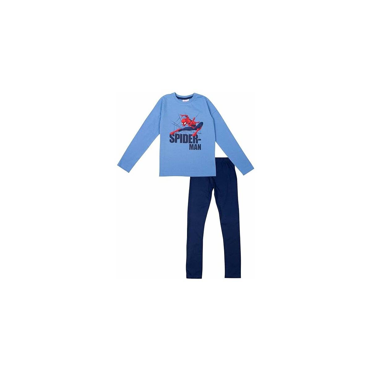 Marvel Spider-Man Schlafanzug für Jungen Kinder Pyjama Set Langarm Oberteil mit Hose Blau/Schwarz 122/128
