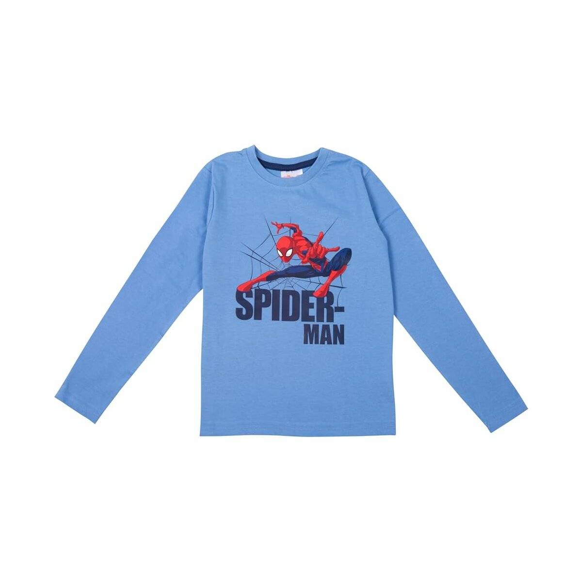 Marvel Spider-Man Schlafanzug für Jungen Kinder Pyjama Set Langarm Oberteil mit Hose Blau/Schwarz 122/128