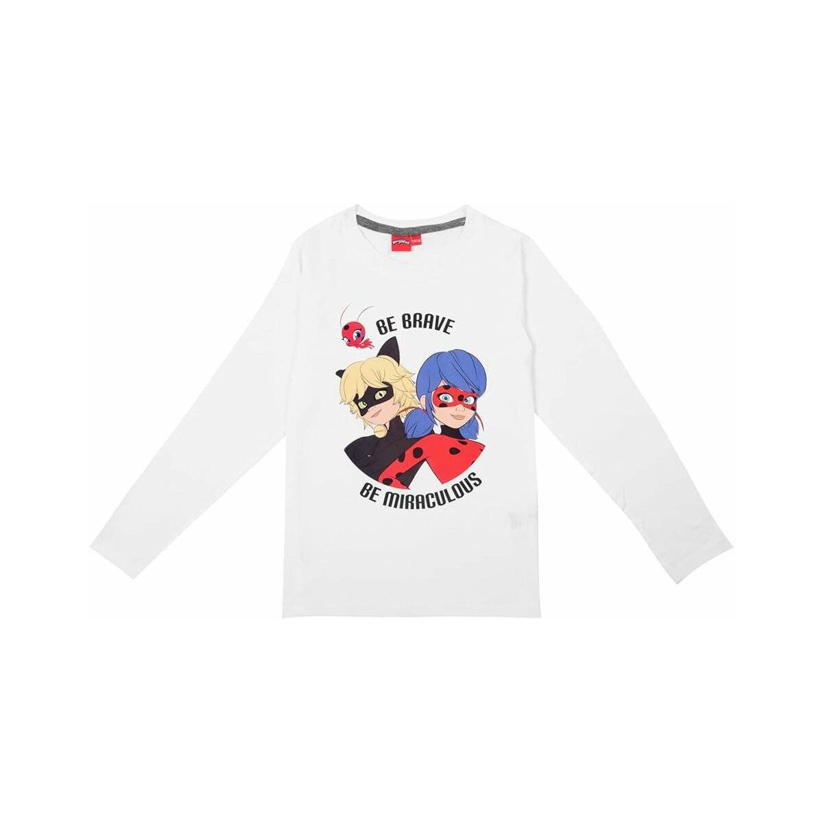 United Labels Miraculous Schlafanzug für Mädchen - Ladybug Kinder Pyjama Set Langarm Oberteil mit Hose Weiß/Grau 134/140