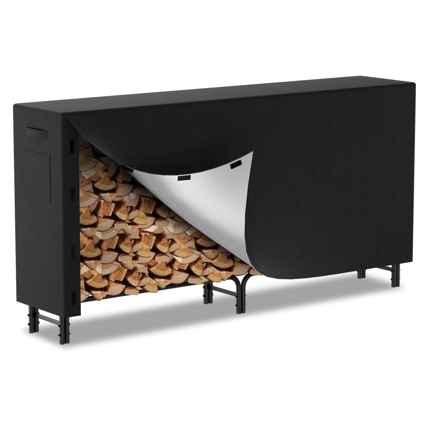 Kaminholzregal 224 x 34.5 x 124 cm Brennholzregal Kaminholzständer Metall Stapelhilfe Mit Schutzplane