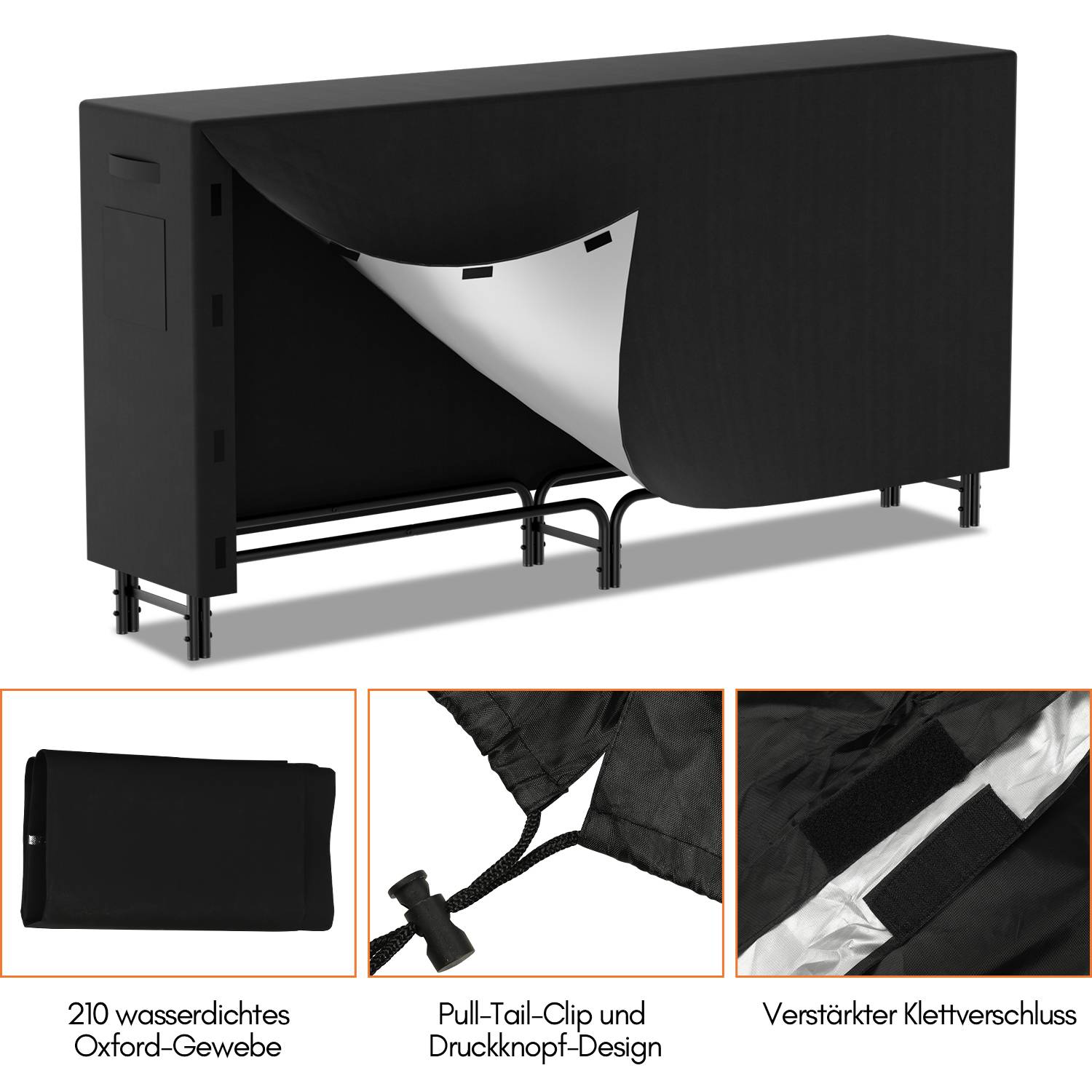 Kaminholzregal 224 x 34.5 x 124 cm Brennholzregal Kaminholzständer Metall Stapelhilfe Mit Schutzplane