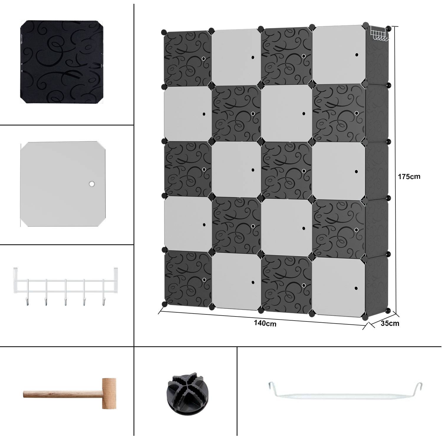 Kleiderschrank DIY 12/13/20 Boxen Regalsystem Kleiderschrank mit Tür Wasser und Staubdicht für Schlafzimmer Badezimmer (20 Boxen)