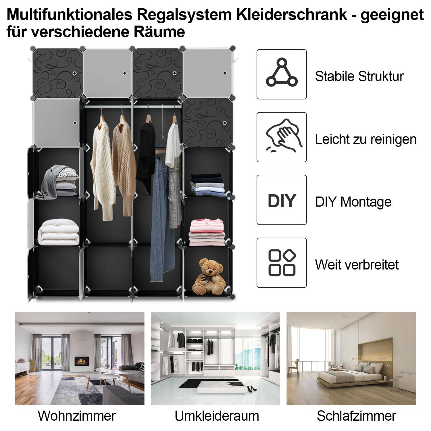 Kleiderschrank DIY 12/13/20 Boxen Regalsystem Kleiderschrank mit Tür Wasser und Staubdicht für Schlafzimmer Badezimmer (20 Boxen)