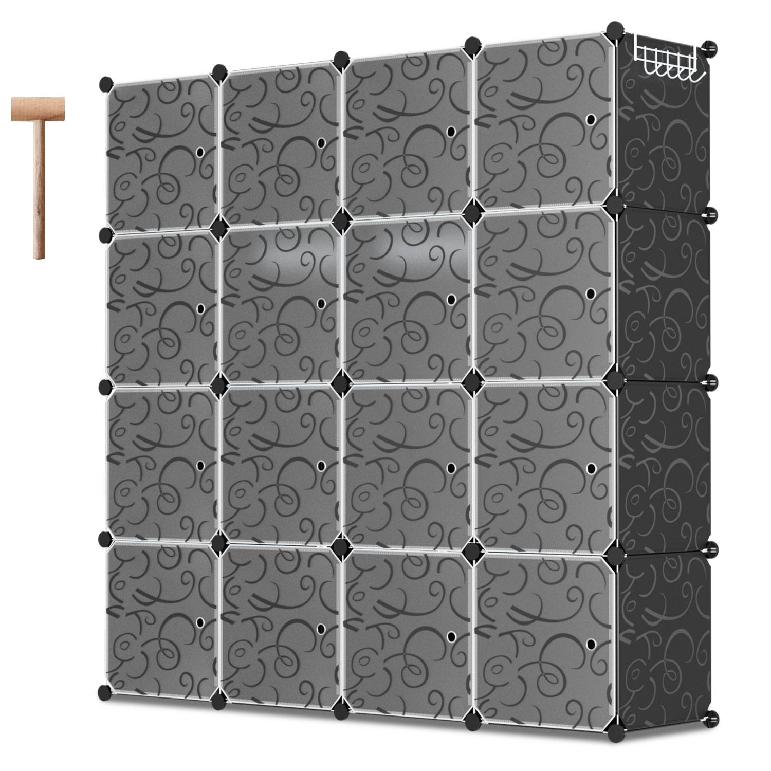 Kleiderschrank DIY 12/13/20 Boxen Regalsystem Kleiderschrank mit Tür Wasser und Staubdicht für Schlafzimmer Badezimmer (16 Boxen)