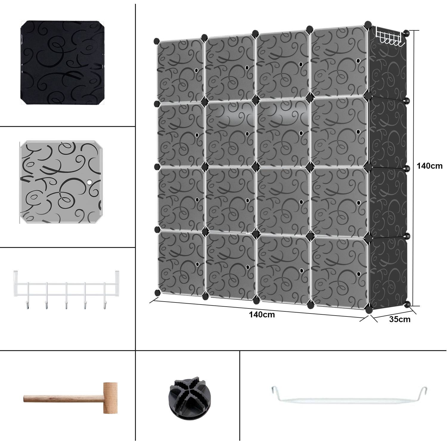 Kleiderschrank DIY 12/13/20 Boxen Regalsystem Kleiderschrank mit Tür Wasser und Staubdicht für Schlafzimmer Badezimmer (16 Boxen)