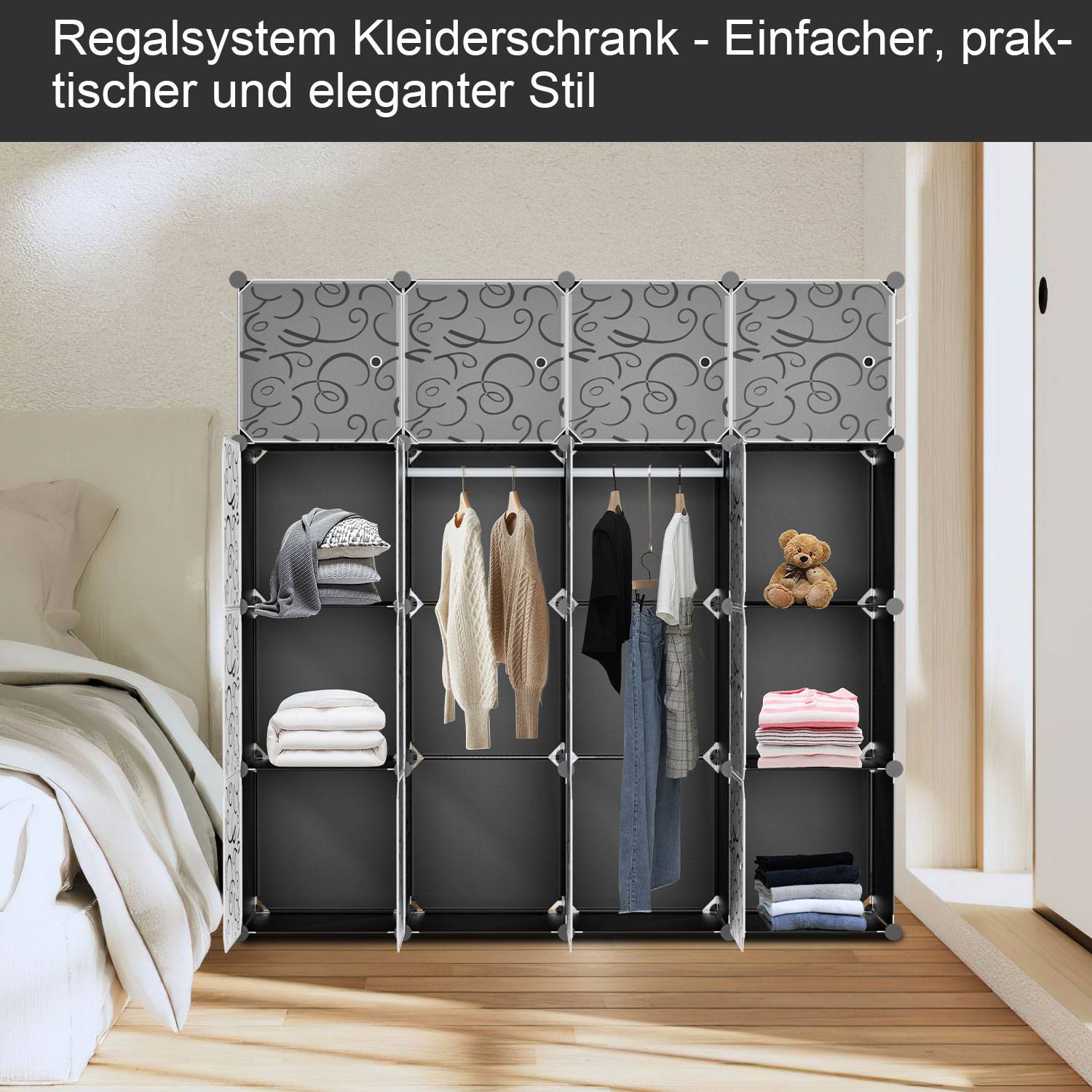 Kleiderschrank DIY 12/13/20 Boxen Regalsystem Kleiderschrank mit Tür Wasser und Staubdicht für Schlafzimmer Badezimmer (16 Boxen)