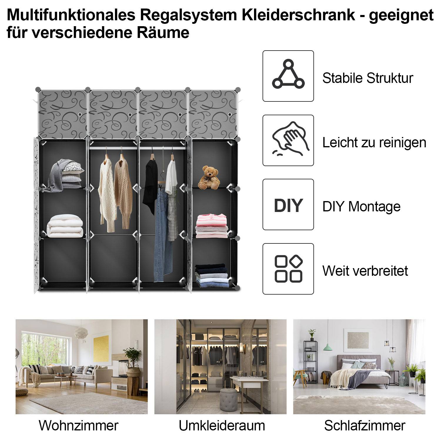 Kleiderschrank DIY 12/13/20 Boxen Regalsystem Kleiderschrank mit Tür Wasser und Staubdicht für Schlafzimmer Badezimmer (16 Boxen)
