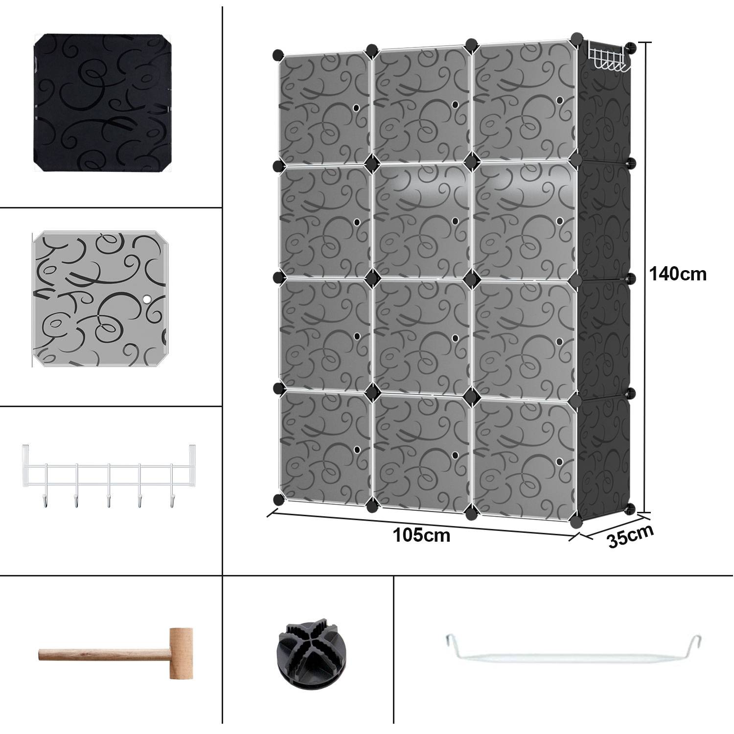 Kleiderschrank DIY 12/13/20 Boxen Regalsystem Kleiderschrank mit Tür Wasser und Staubdicht für Schlafzimmer Badezimmer (12 Boxen)