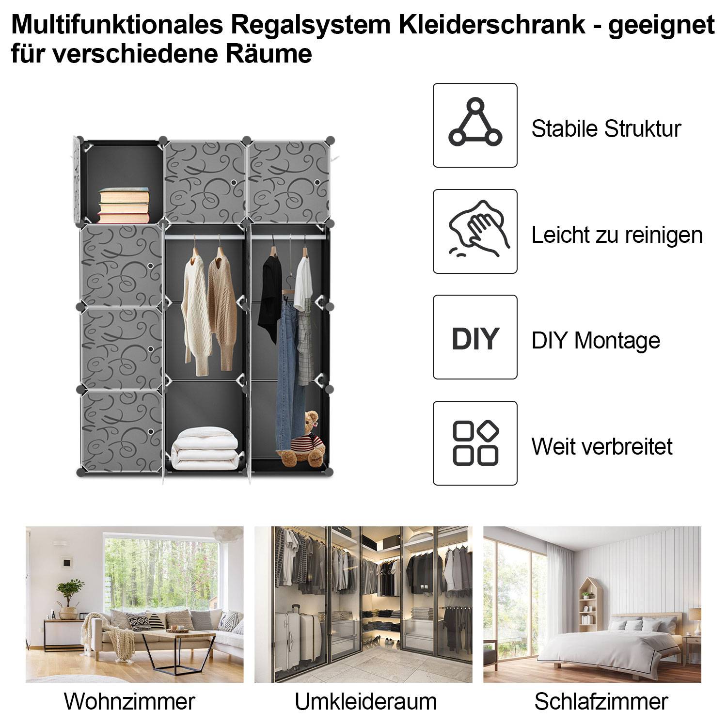 Kleiderschrank DIY 12/13/20 Boxen Regalsystem Kleiderschrank mit Tür Wasser und Staubdicht für Schlafzimmer Badezimmer (12 Boxen)