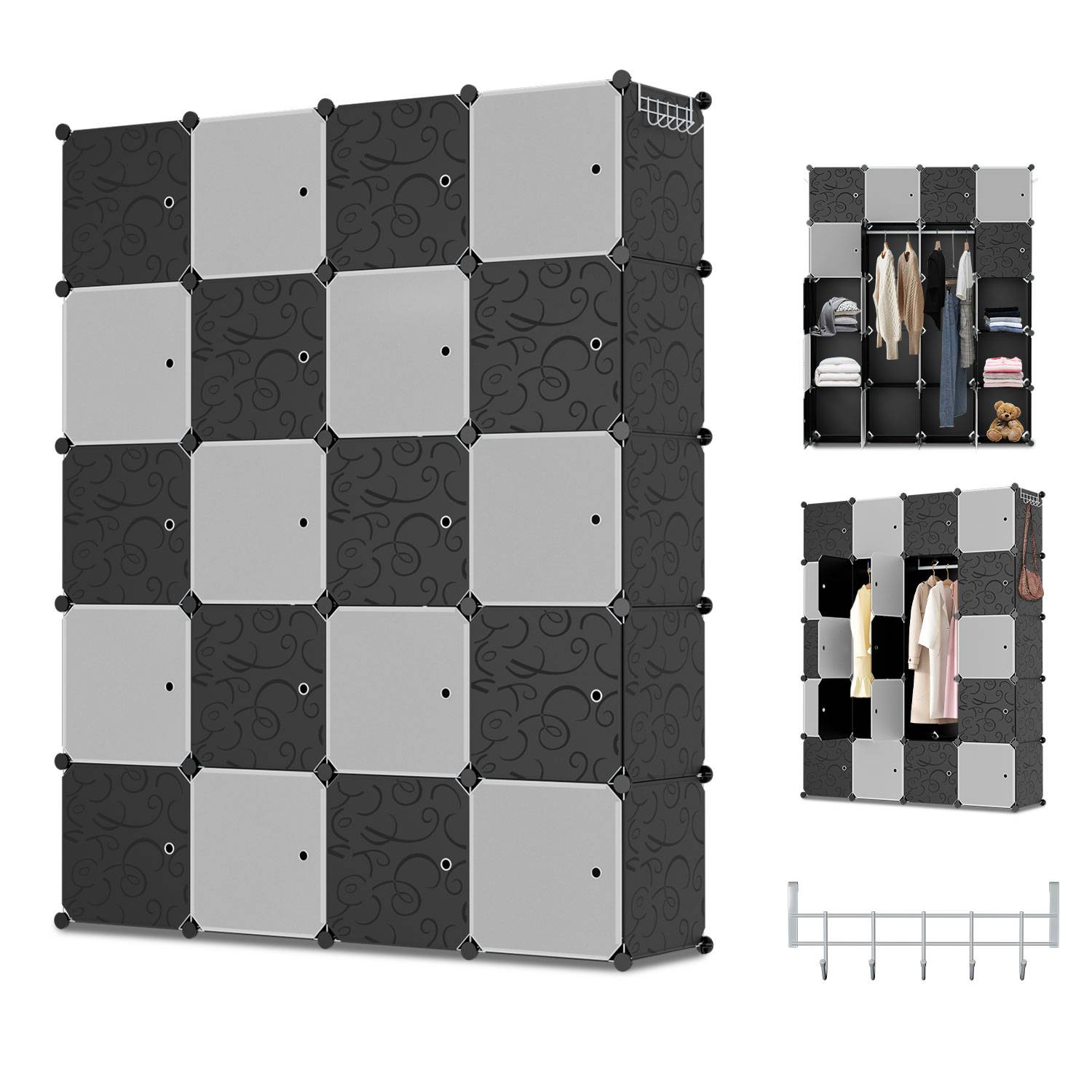 12/16/20 Fächer DIY Kleiderschrank Regalsystem Standregal mit Tür aus Kunststoff Aufbewahrung Schrank Garderobenschrank - 20 Fächer
