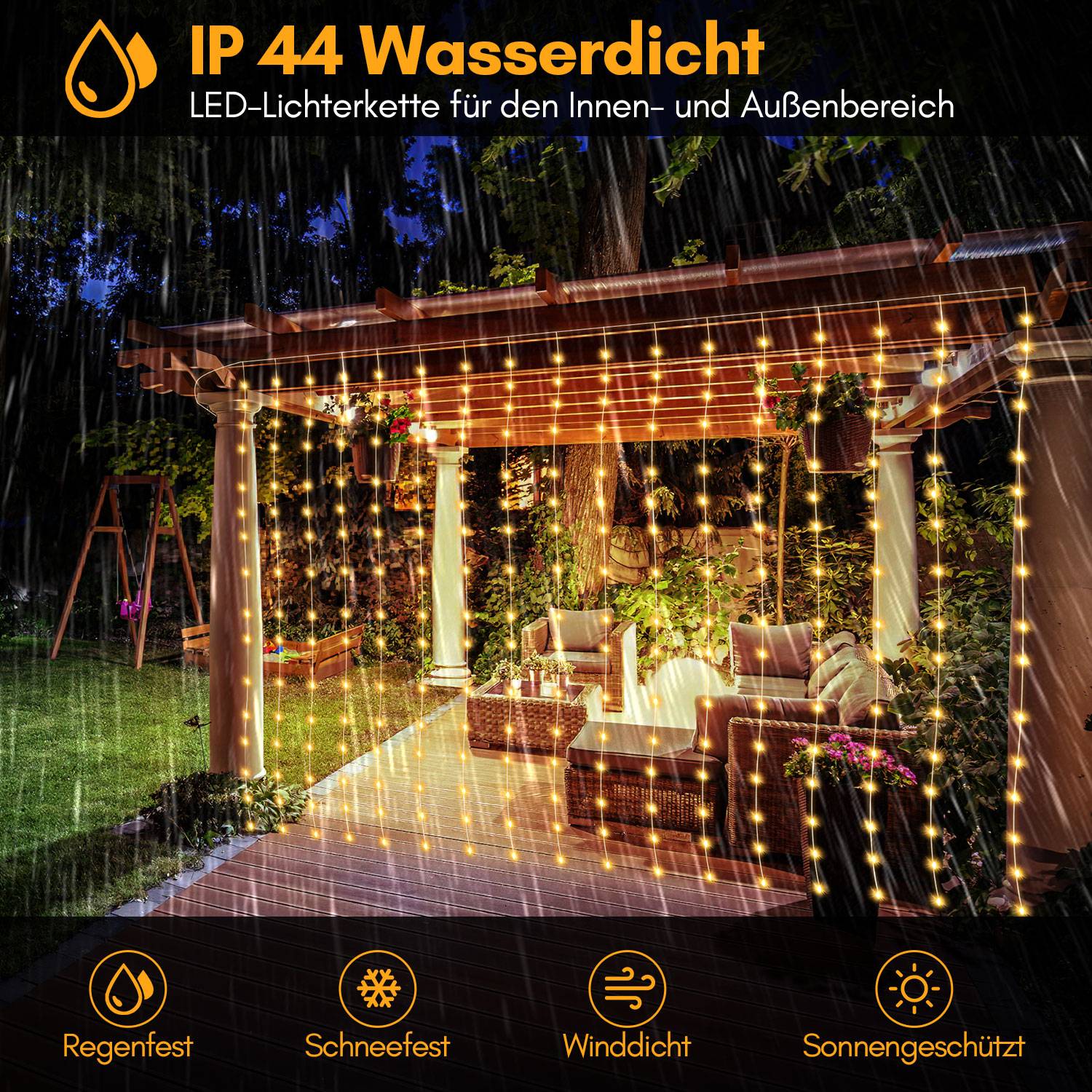 3x6M 600 LEDs Lichtervorhang 8 Lichtmodi Innen Außen Weihnachten Deko USB Lichterkette mit Fernbedienung Warmweiß