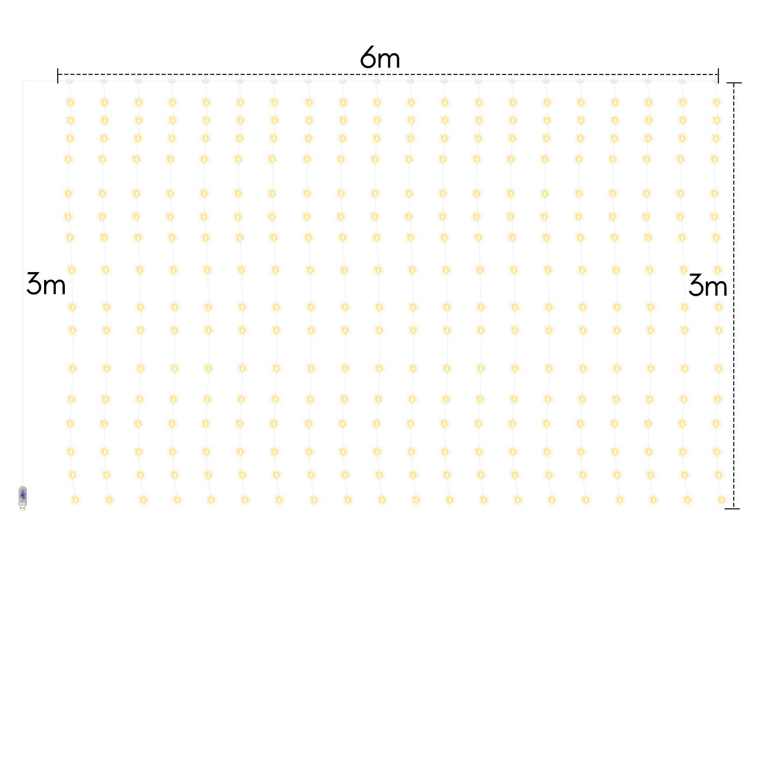 3x6M 600 LEDs Lichtervorhang 8 Lichtmodi Innen Außen Weihnachten Deko USB Lichterkette mit Fernbedienung Warmweiß