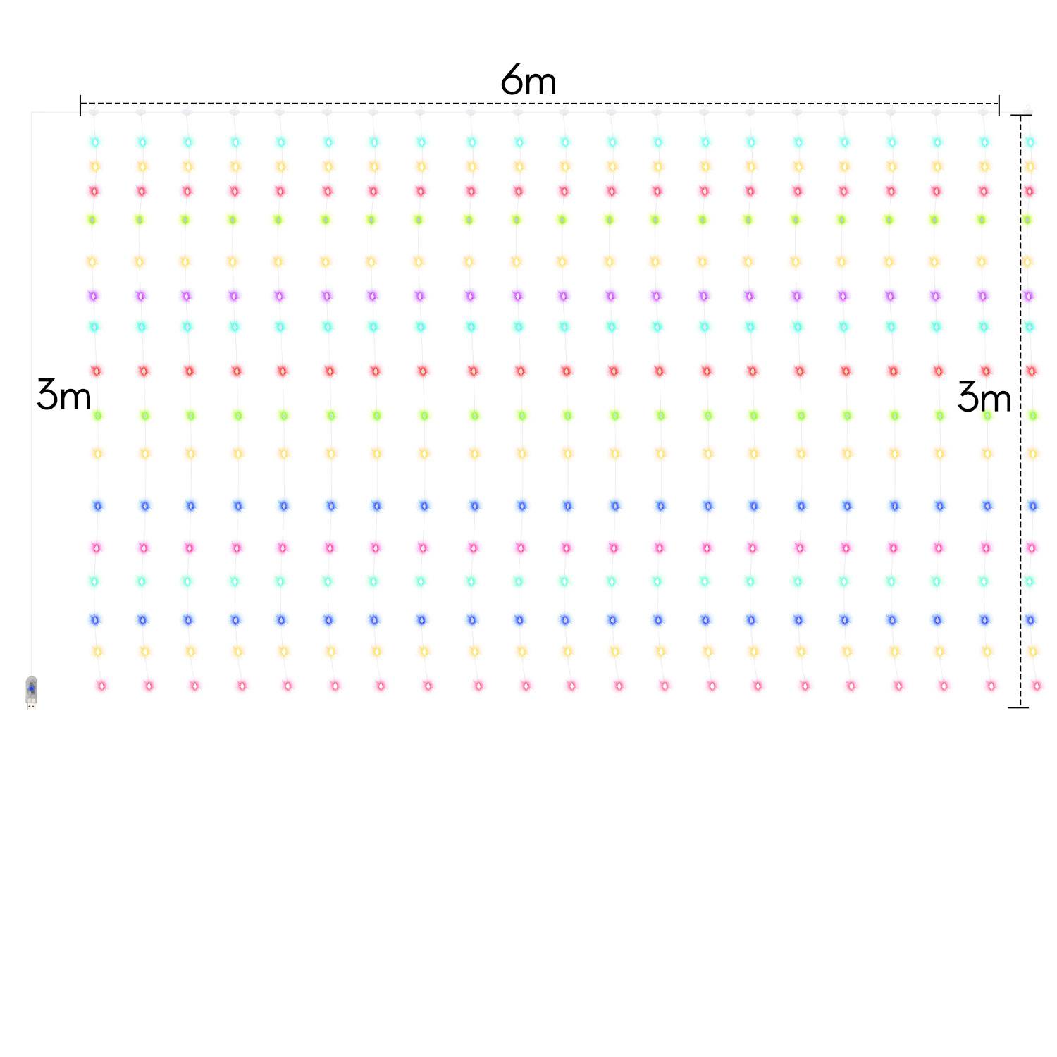 LED Lichtervorhang 3x6m Bunt 8 Lichtmodi USB Lichterkette Party Garten Weihnachten Hochzeit Deko IP44