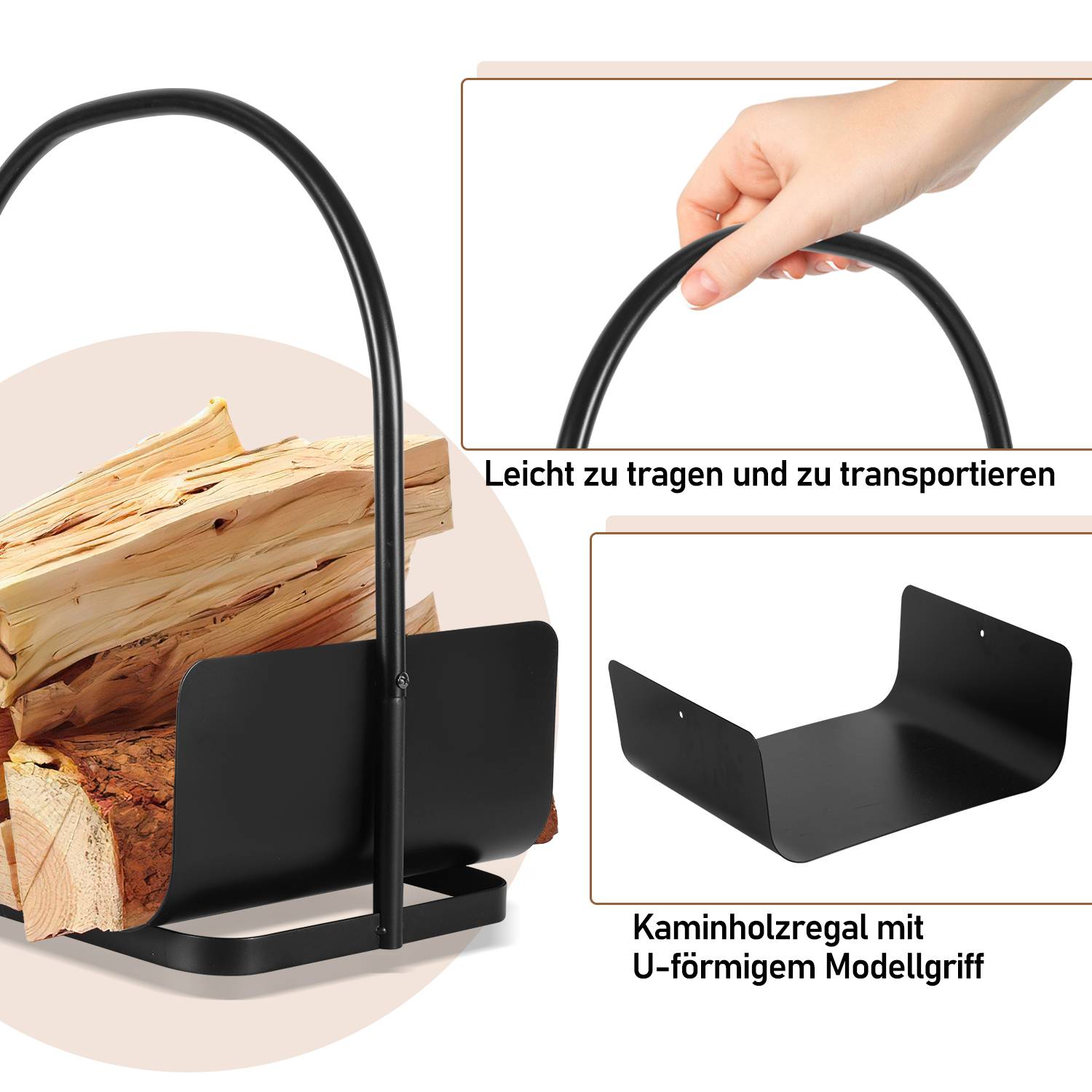 Kaminholzregal 40 x 30 x 46 cm Brennholzregal Kaminholzständer Metall Stapelhilfe mit einem Griff