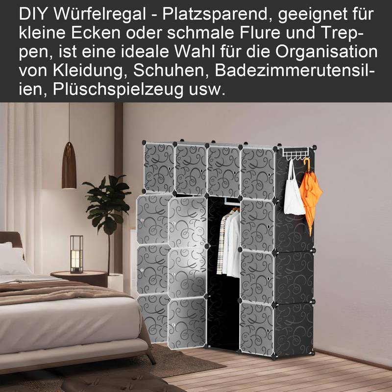 Kleiderschrank DIY Schuhschrank mit Gummihammer Multifunktionsregal 16 Würfel