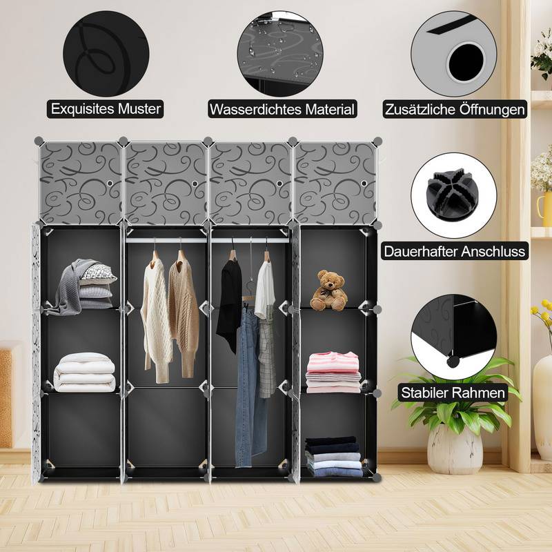 Kleiderschrank DIY Schuhschrank mit Gummihammer Multifunktionsregal 16 Würfel