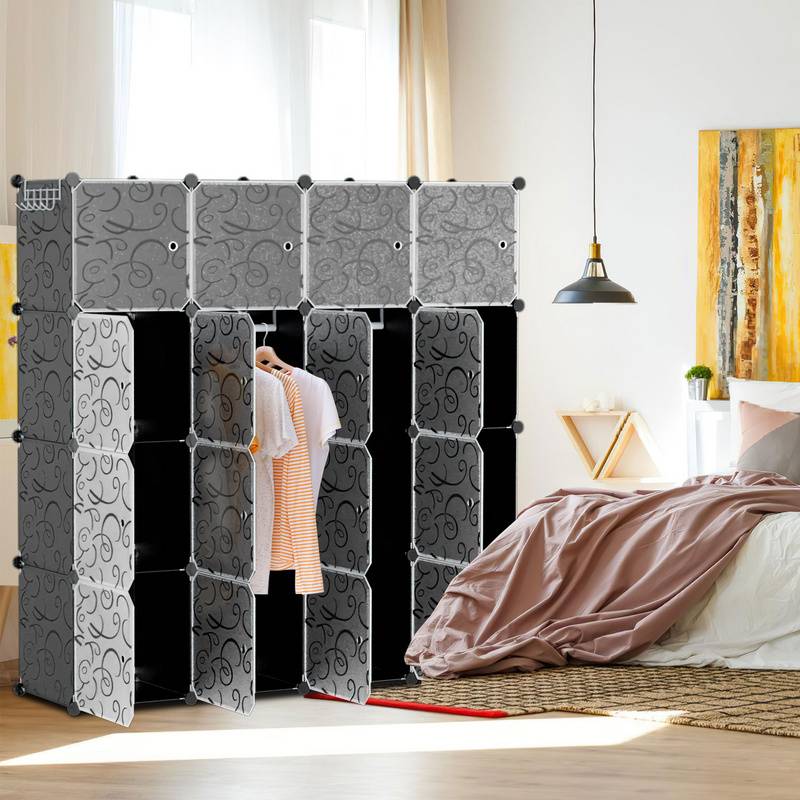 Kleiderschrank DIY Bücherregal Schrank Standregal mit Türen 16 Würfel